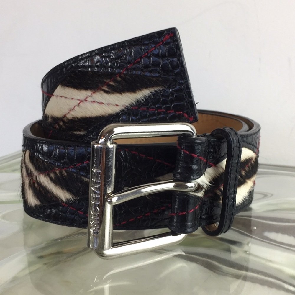 Michael Kors Small Black Argyle Pony Hair belt - Picture 6 of 8